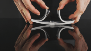 a person holding a card